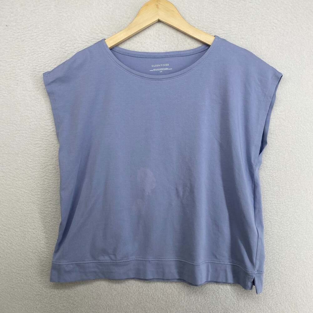 EILEEN FISHER Top S Organic Cotton Jersey Boxy Dolman Sleeve Blue USA